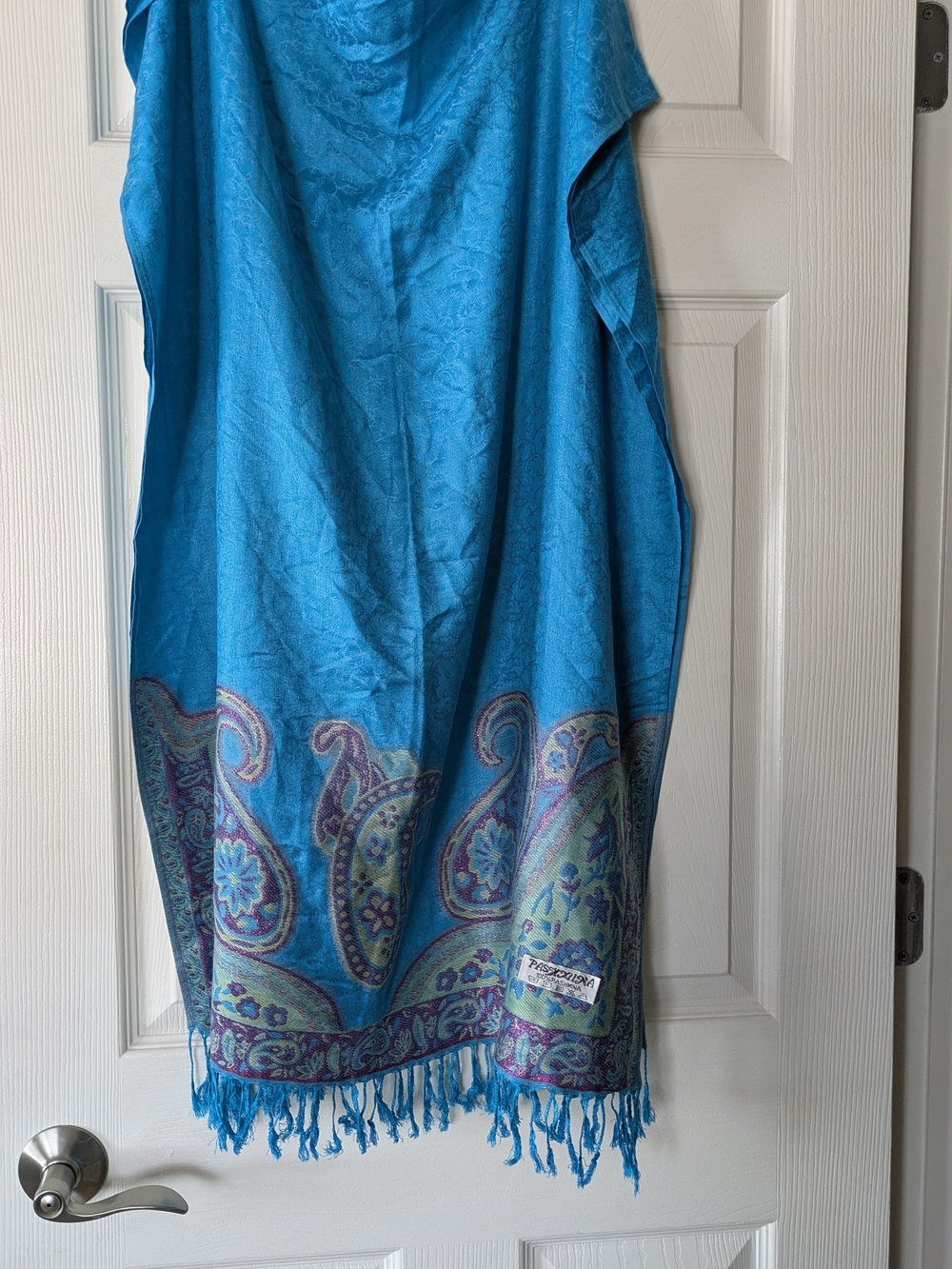 Pashmina Paisley Scarf in Turquoise, Yellow & Purple - Picture 2 of 3